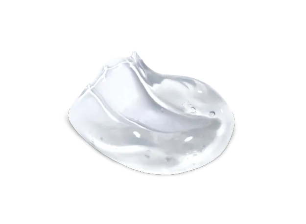 Close-up smear of clear water-based intimate gel on a white background, personal care product texture